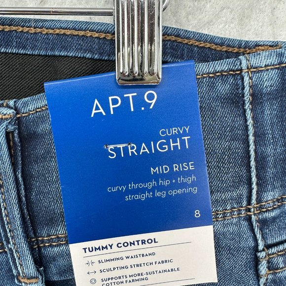 Apt 9 Jeans Womens 8 Blue Denim Curvy Straight Slimming Tummy Waistband Pants - Picture 6 of 16